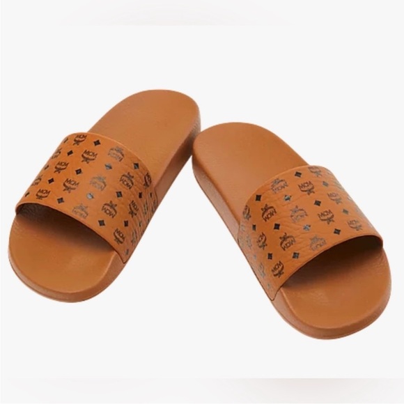 MCM Shoes - New MCM Cognac Visetos Women’s Monogram Slides sz 37 Made in Italy